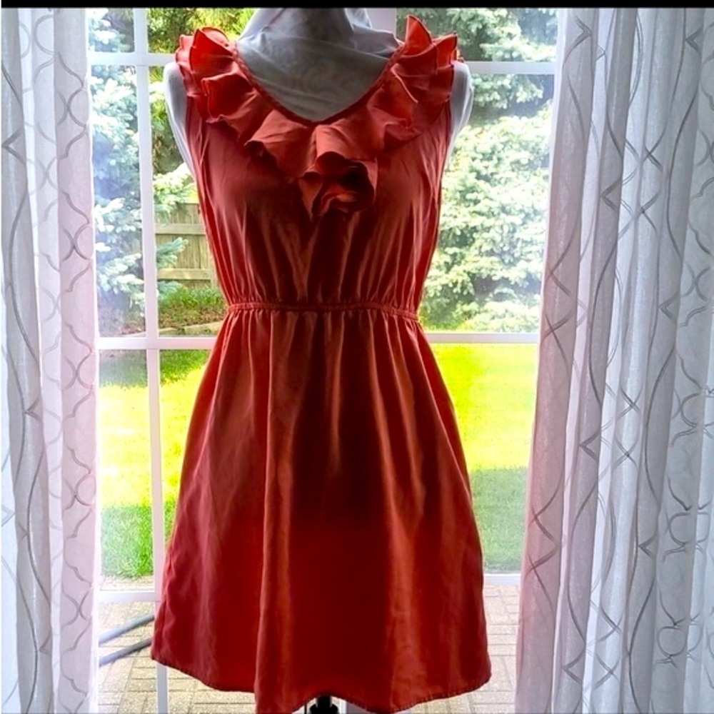 Coral/Peach Ruffled Dress